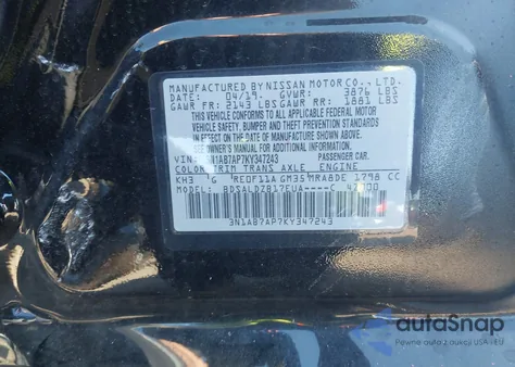 2019 Nissan Sentra Sv z USA, uszkodzony, nr VIN 3N1AB7AP7KY347243